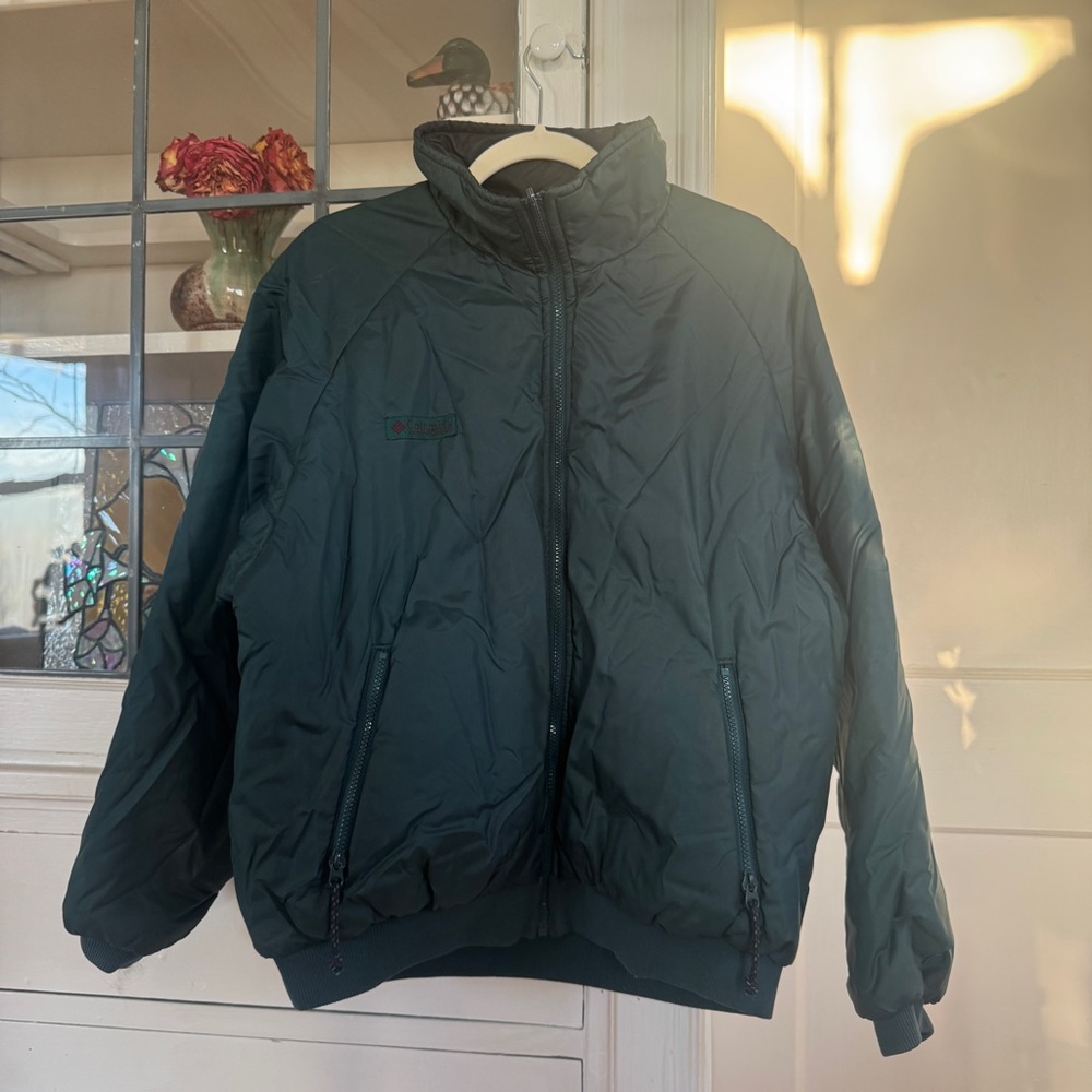 Colombia Vintage 90s Black and Green Reversible Zip Bomber Jacket